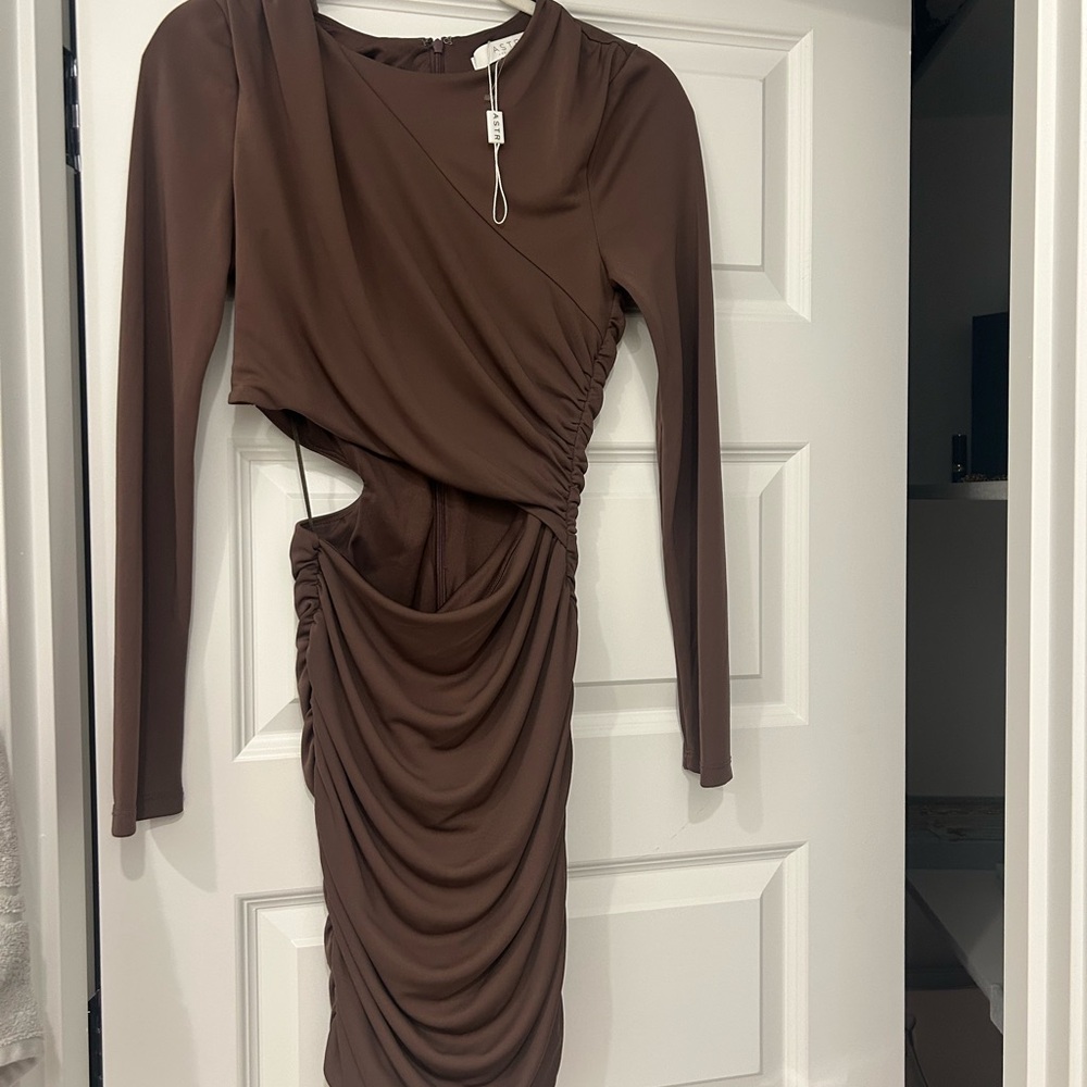 Elegant Brown Ruched Dress